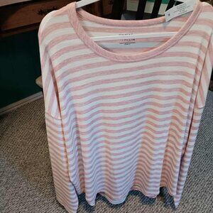 women's time and tru Dusty Rose and winter white strip top XXXL NWT